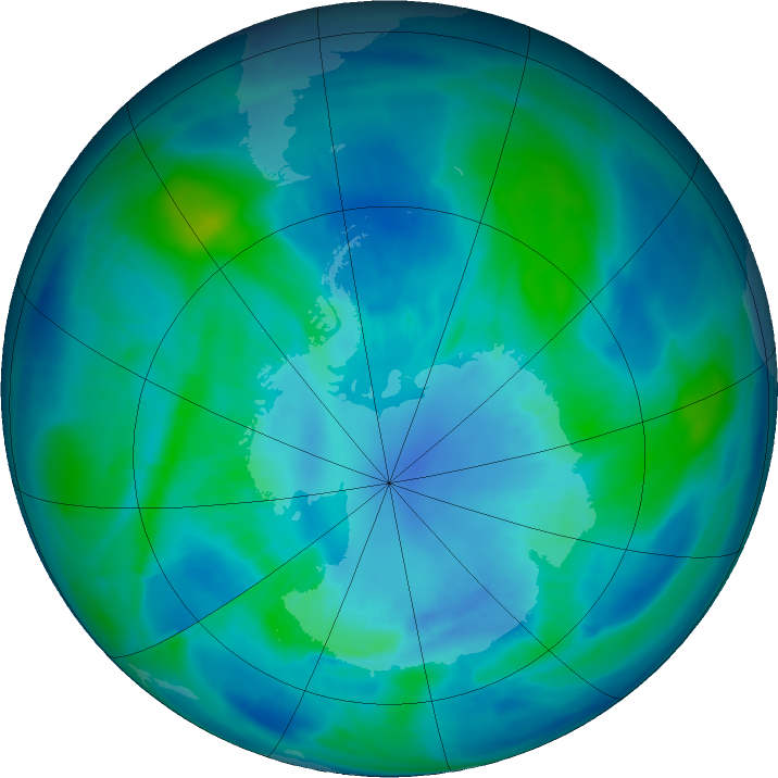 Antarctic ozone map for 05 April 2016